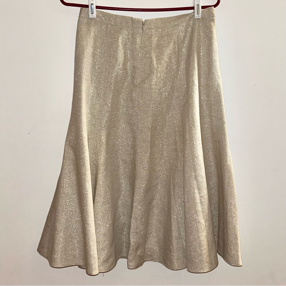 Banana Republic A-Line Gold Shimmer Midi Skirt Warm Neutral Side Zip Lined 2 - Picture 8 of 14
